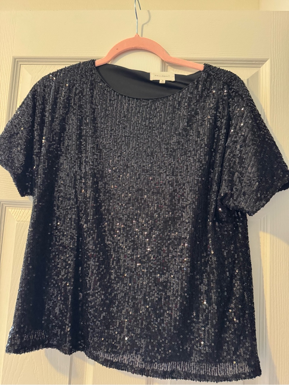 MELLODAY Black Sequin Short-Sleeve Tee